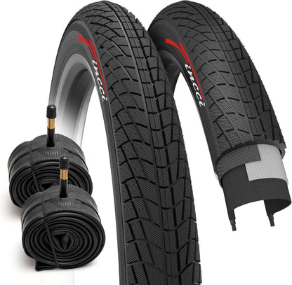 Fincci Fahrradreifen Set 20 x 1.75 (47-406) mit Schläuchen AV – schwarz, urbanes Profil, für BMX und Kinderfahrräder