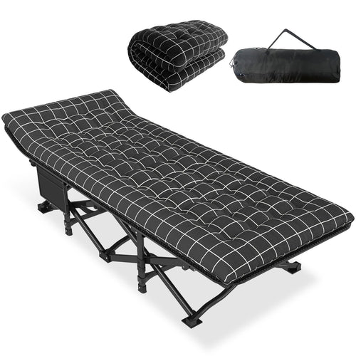 ATORPOK SHOP Campingbett Feldbett klappbar - Schwarz. Rechteckiges, schwarzes Klappbett für Schlafgelegenheiten im Freien.