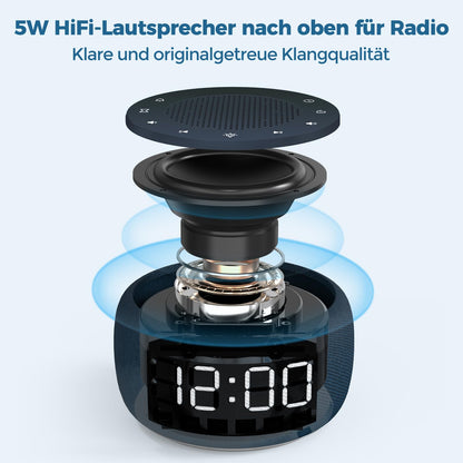BUFFBEE Radiowecker mit Nachtlicht, UKW-Radio und Dimmer, Marineblau