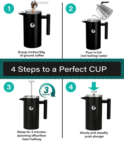 Coffee Gator French Press Kaffeebereiter 1 Liter Edelstahl