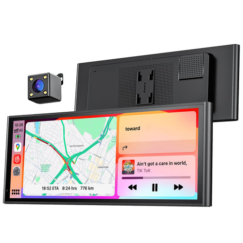 Krunia 9.26" Drahtloses Tragbares CarPlay Android Auto Display. Rechteckiges schwarzes Display zur kabellosen Smartphone-Integration im Fahrzeug.