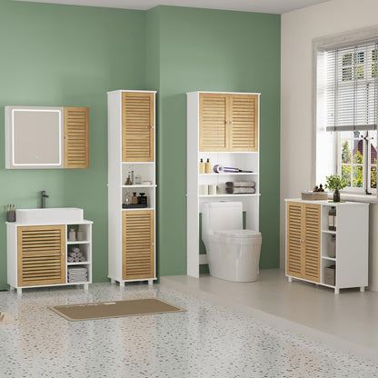 FORABAMB Waschmaschinenschrank mit Bambustüren, 185,5 × 65 × 24 cm