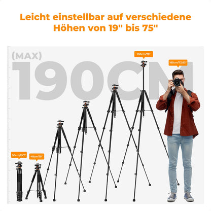 K&F CONCEPT Kamerastativ S255A3+BH-36, Reisestativ 190 cm