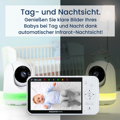 Babysense Babyphone mit Kamera, 5 Zoll HD-Display und Nachtlicht