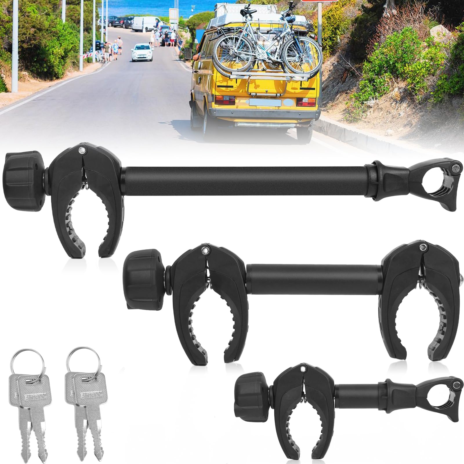 Sorlpv Fahrrad Rahmenhalter Universal abschliessbar - 3er Set. Klemmen fixieren Rahmen am Träger, abschliessbar gegen Diebstahl.