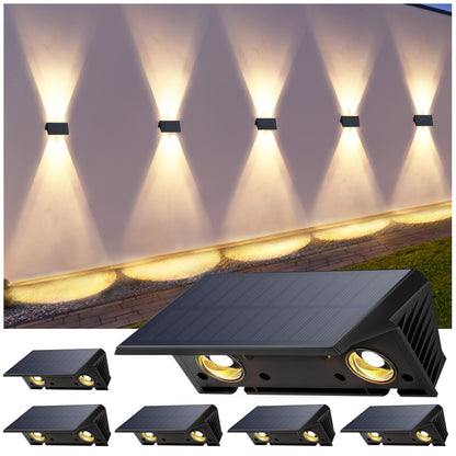 IIRARA LED Solar Wandleuchte Aussen SWL02 warmweiss IP67 6er-Set aus ABS mit Up- und Downlight