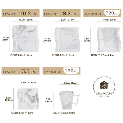 MALACASA Flora 30 tlg. Kombiservice - Marmor Porzellan