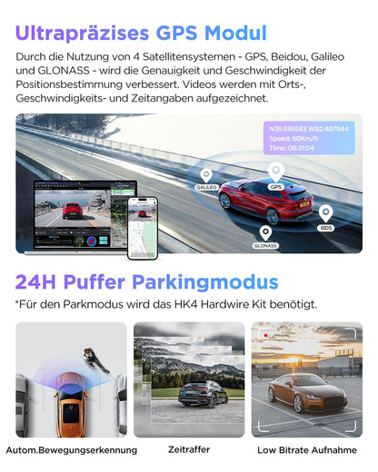 VIOFO A229 Pro 3-Lens 4K Dashcam - Vorne Hinten Innen