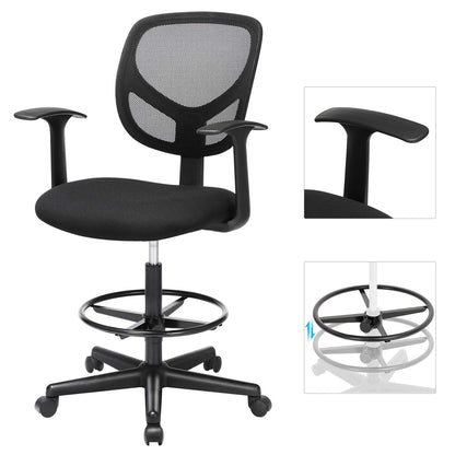 SONGMICS OBN25BK Hoher Drehstuhl - Schwarz, Sitzhöhe 55-75 cm