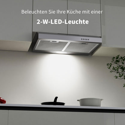 FIREGAS Dunstabzugshaube 60 cm Unterbau, Umluft & Abluft, Edelstahl