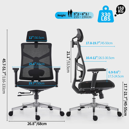 HOLLUDLE Ergonomischer Bürostuhl mit adaptiver Rückenlehne - Schwarz