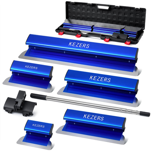 KEZERS Flächenspachtel Set (18-60cm) 5-teilig im Koffer. Edelstahl-Spachtel zum Glätten & Spachteln von Flächen.