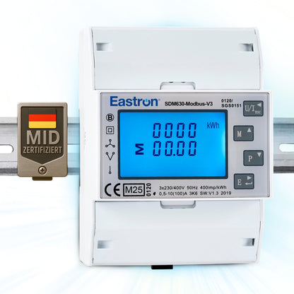 Eastron SDM630Modbus-V3 Drehstromzähler digital Hutschiene - RS485. Kompakter, dunkelgrauer Digitalzähler für Hutschiene.