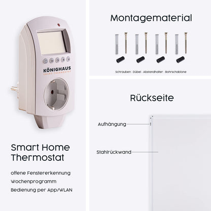 Könighaus Infrarot Wandheizung 1000 Watt - Smart Thermostat