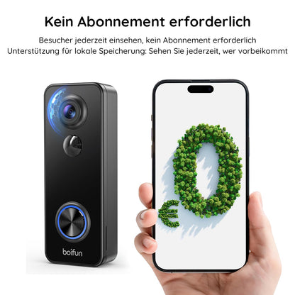 BOIFUN J7 2K WLAN Video-Türklingel mit Kamera und 180° Sichtfeld