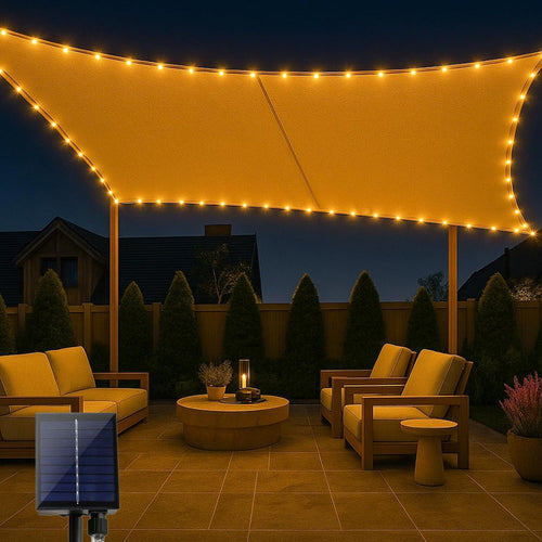 ABIUBIU Sonnensegel 3x4 m wasserdicht mit LED-Solar-Lichterkette beige, rechteckig mit Edelstahl-D-Ringen als Sonnenschutz