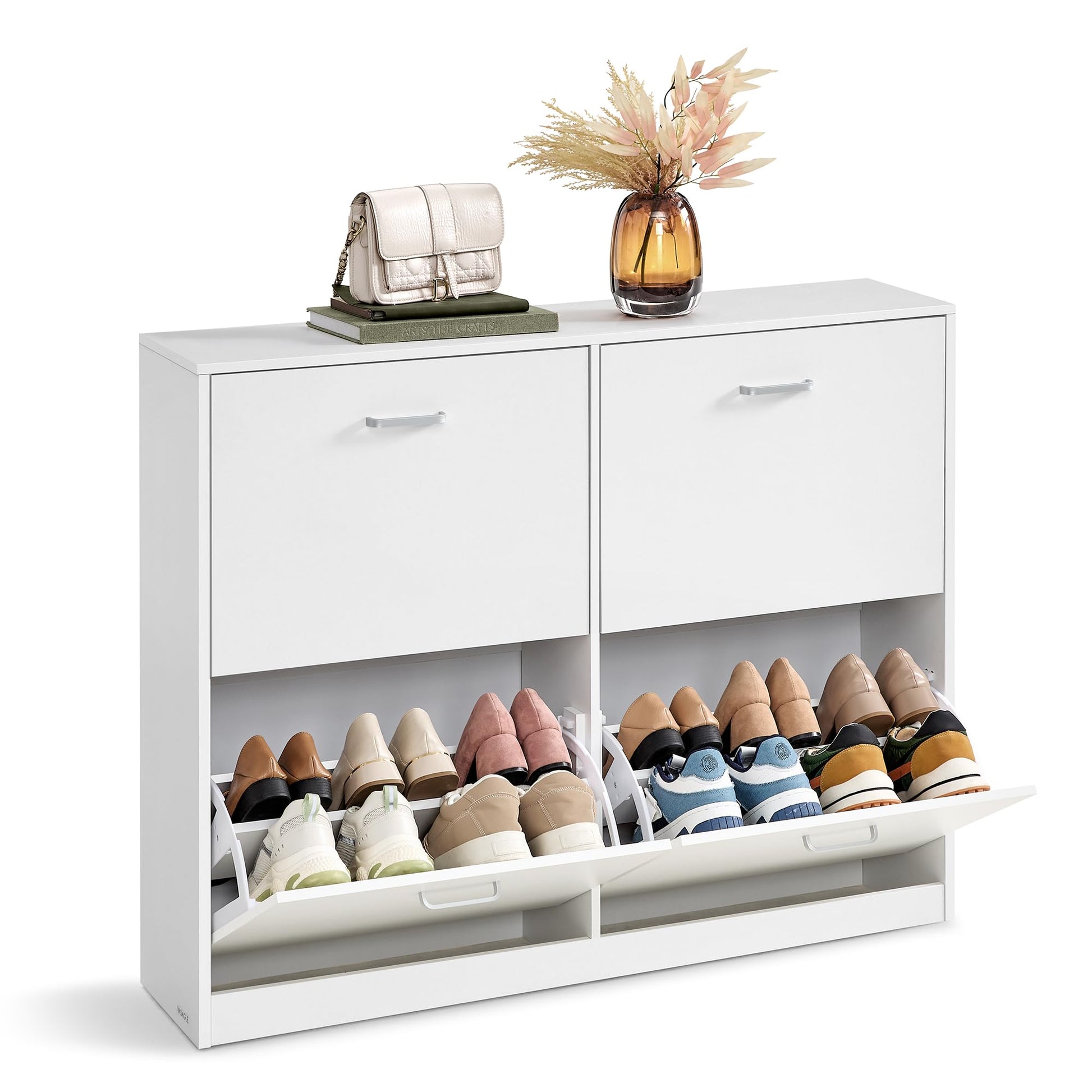 VASAGLE LBC035W01 Schuhschrank 4 Klappen, Schneeweiss. Rechteckiger Schrank mit vier Klappfächern zur geordneten Aufbewahrung von Schuhen.
