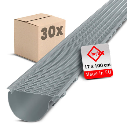 INEFA Laubfangstreifen-Set 30x Dachrinnen Laubschutz NW100-150 Grau. Sichert Dachrinnen NW100-150 vor Laub.