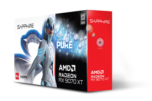 Sapphire Pure Radeon RX 9070 XT Grafikkarte 16GB OC, rechteckig, silber-schwarz, leistungsstarke GPU für Gaming und Rendering.