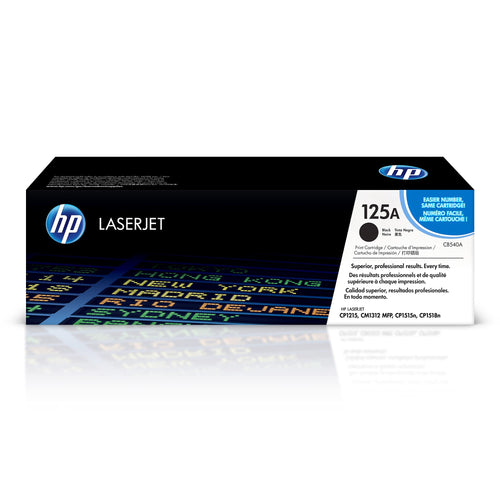 HP 125A (CB540A) Original HP LaserJet Toner - Schwarz. Rechteckige, schwarze Tonerkartusche für präzise Schwarzweißdrucke in HP Laserdruckern.