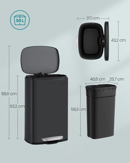 SONGMICS Mülleimer Küche 50L Treteimer Schwarz LTB050B02