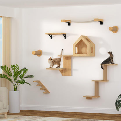 FUKUMARU Katzen Kletterwand CP06, Wandregal aus massivem Gummiholz
