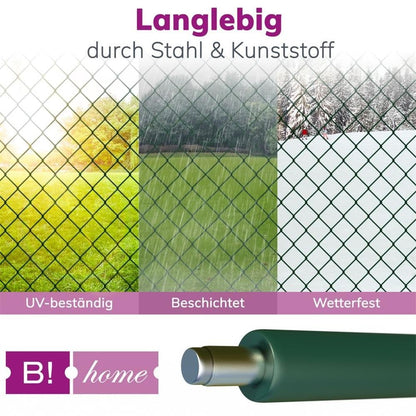B!HOME Maschendrahtzaun grün 80 cm x 15 m Stahl Gartenzaun