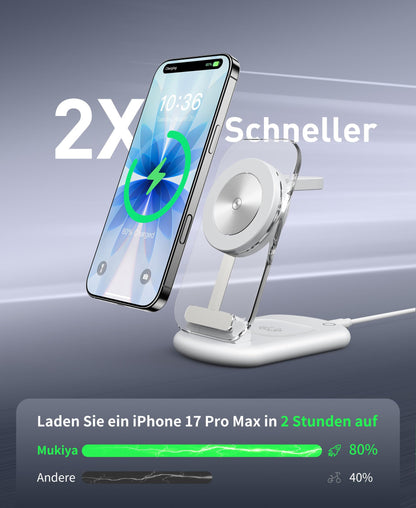 Mukiya Mag Safe Ladestation 3 in 1 für iPhone, Apple Watch und AirPods