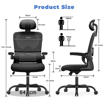 naspaluro Ergonomischer Bürostuhl Netzbezug - Schwarz