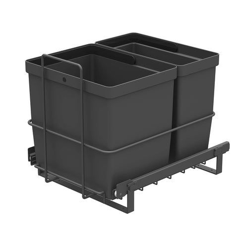 LM 64/2 Einbau Mülleimer Ausziehbar Duo – 2 Eimer, Anthrazit. Ausziehbares Abfallsystem für Mülltrennung in Küchenunterschränke.