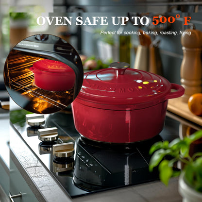 Overmont Gusseisen Bräter Schmortopf Emaille 28cm – Rot