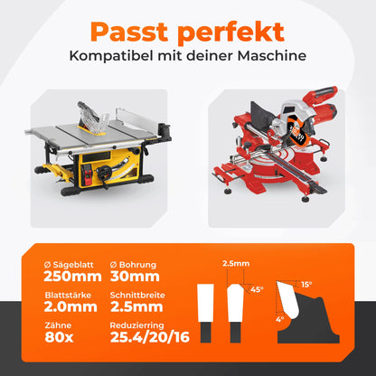 BAUBECK Kreissägeblatt 250x30 mm Multi Material Feinschnitt, 80 Zähne