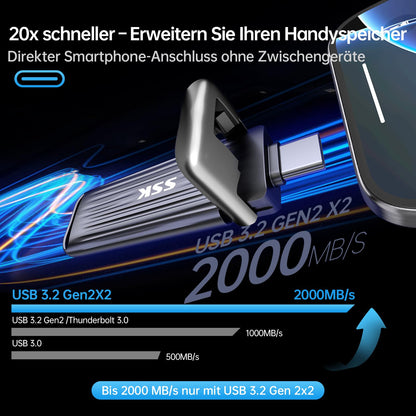SSK 1TB USB-C SSD Stick – Externes Flash Drive 2000MB/s
