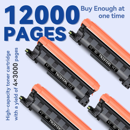 Lemero TN2510 TN2510XL Toner für Brother, 4er-Pack, Schwarz mit Chip