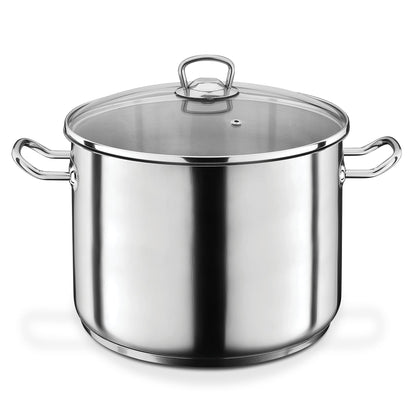 GSW Profi-Jumbotopf Edelstahl Kochtopf mit Glasdeckel, 28 cm, 12 Liter, silber