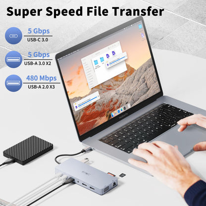 JESWO 14-in-1 USB-C Dockingstation mit 2x HDMI 4K, VGA und 100W PD