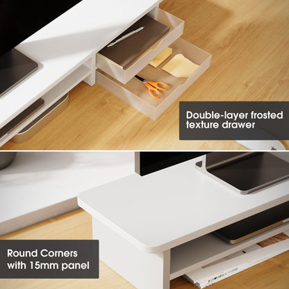 Fenge Dual Monitorständer Riser – 2 Schubladen 108cm Weiss
