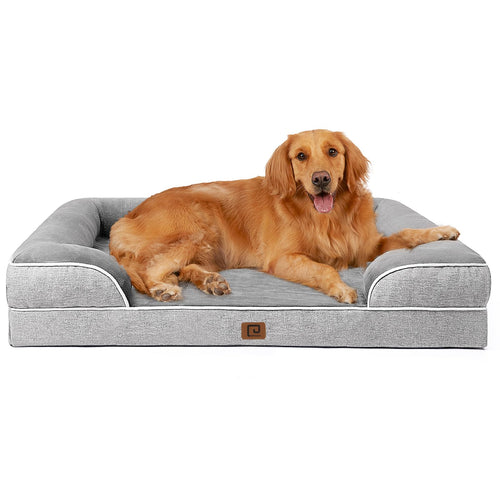 EHEYCIGA Orthopädisches Hundebett – XL, Grau (112x81cm). Rechteckiges, graues Bett unterstützt Gelenke & Wirbelsäule großer Hunde.