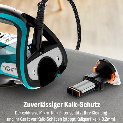 Tefal Ultimate Pure Dampfbügeleisen FV9844, 3200 W, schwarz/türkis
