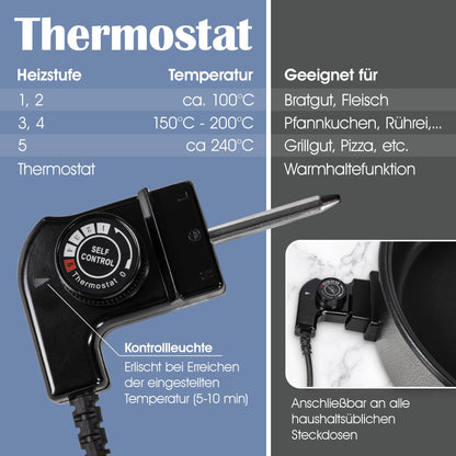 Ecolle Elektrische Pizzapfanne 42 cm, 1500 W mit Glasdeckel