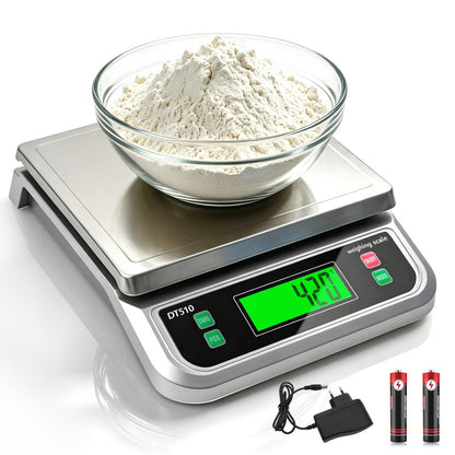 LICHUXIN Küchenwaage Digital 40 kg mit Tara- und Zählfunktion, silberne Edelstahl-Wiegefläche