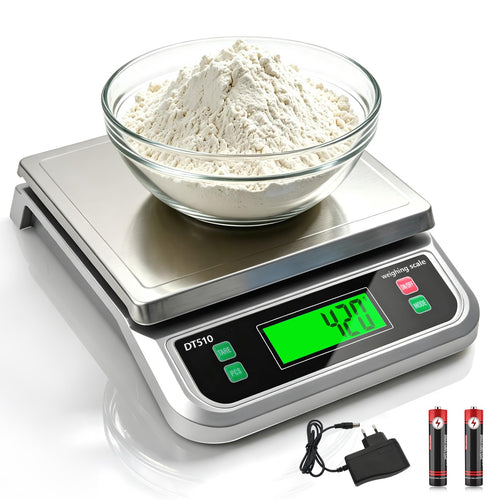 LICHUXIN Küchenwaage Digital 40 kg mit Tara- und Zählfunktion, silberne Edelstahl-Wiegefläche