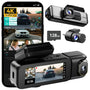 BOTSLAB 4K 3-Kanal Dashcam – GPS, WiFi, 128GB SD-Karte. Kompakte schwarze Dashcam zeichnet Fahrten in 4K auf.
