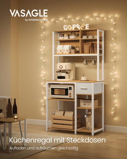 VASAGLE Küchenregal KKS015Y02 mit Steckdosen goldeichen-wolkenweiss