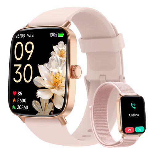 Yoever Smartwatch Damen, Fitnessuhr mit Telefonfunktion, 1,85 Zoll mit HD-Touchscreen