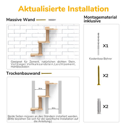 FUKUMARU Katzen Kletterwand CP06, Wandregal aus massivem Gummiholz