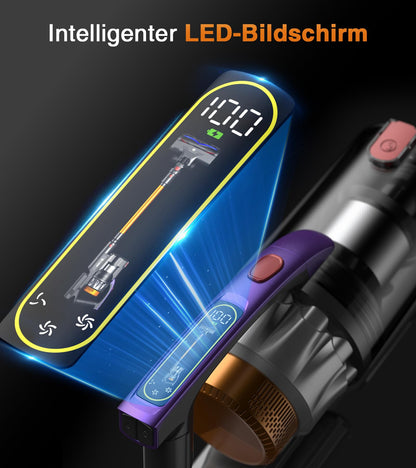 CHEBIO V18 Akku Staubsauger kabellos, 600W, 50KPa, 75 Min Laufzeit