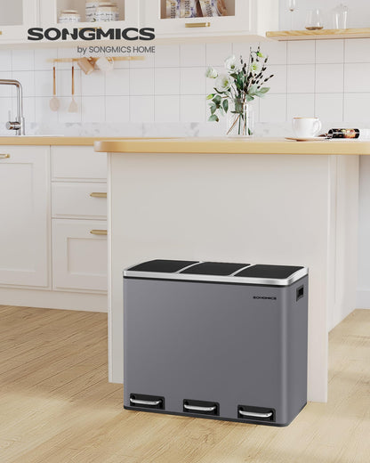 SONGMICS Mülltrennsystem LTB054G01 - Treteimer 3 Fächer grau