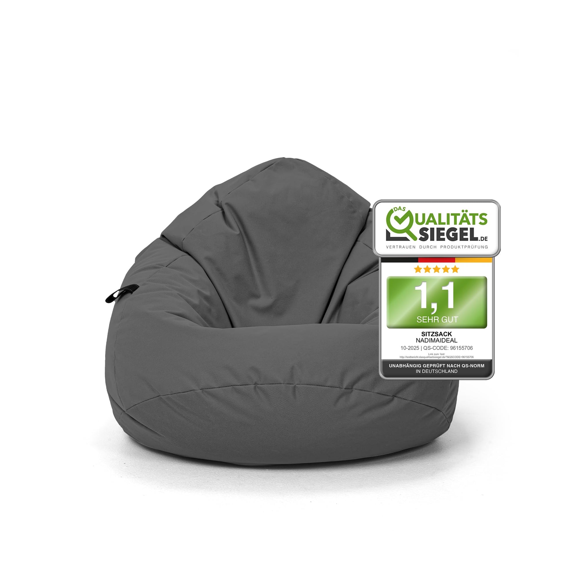 Nadimaideal Sitzsack Tropfenform Kastanie Bodenkissen – Anthrazit XXL. Bequemes XXL-Bodenkissen zum Sitzen.
