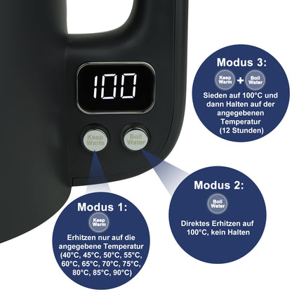 Bear Wasserkocher 1.7 L Edelstahl mit 11 Temperaturen, 1800 W